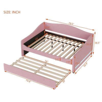 Streamdale Teddy Fleece Full Size Upholstered Daybed With Light And Trundle