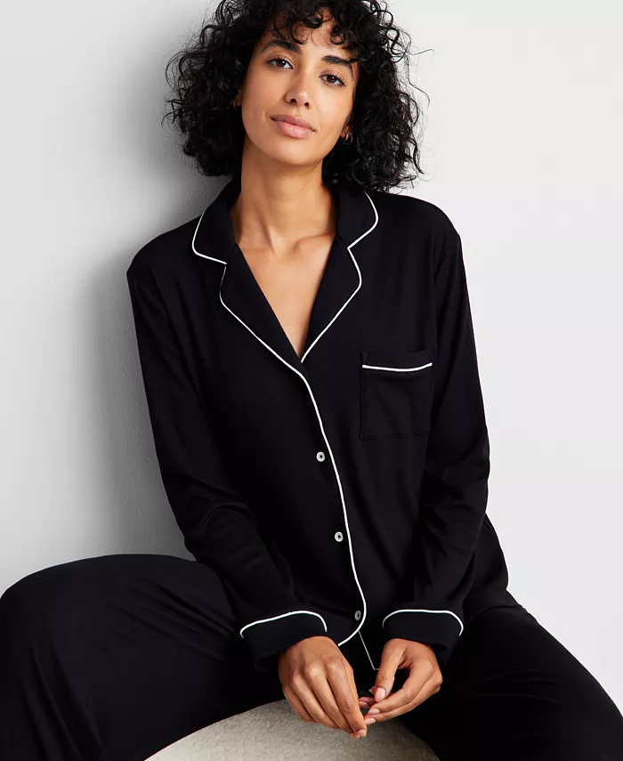 Women's 2-Piece Packaged Ribbed Notched-Collar Pajama set XS-3X