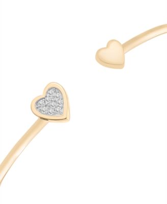 Diamond Heart Cluster Cuff Bangle Bracelet (1/10 ct. t.w.) in 10k Gold or 10k White gold, Created for Macy's