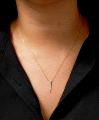Diamond Pav&eacute; Spike Pendant Necklace (1/10 ct. t.w.) in 10k Yellow or White Gold, 15" + 2" extender, Created for Macy's