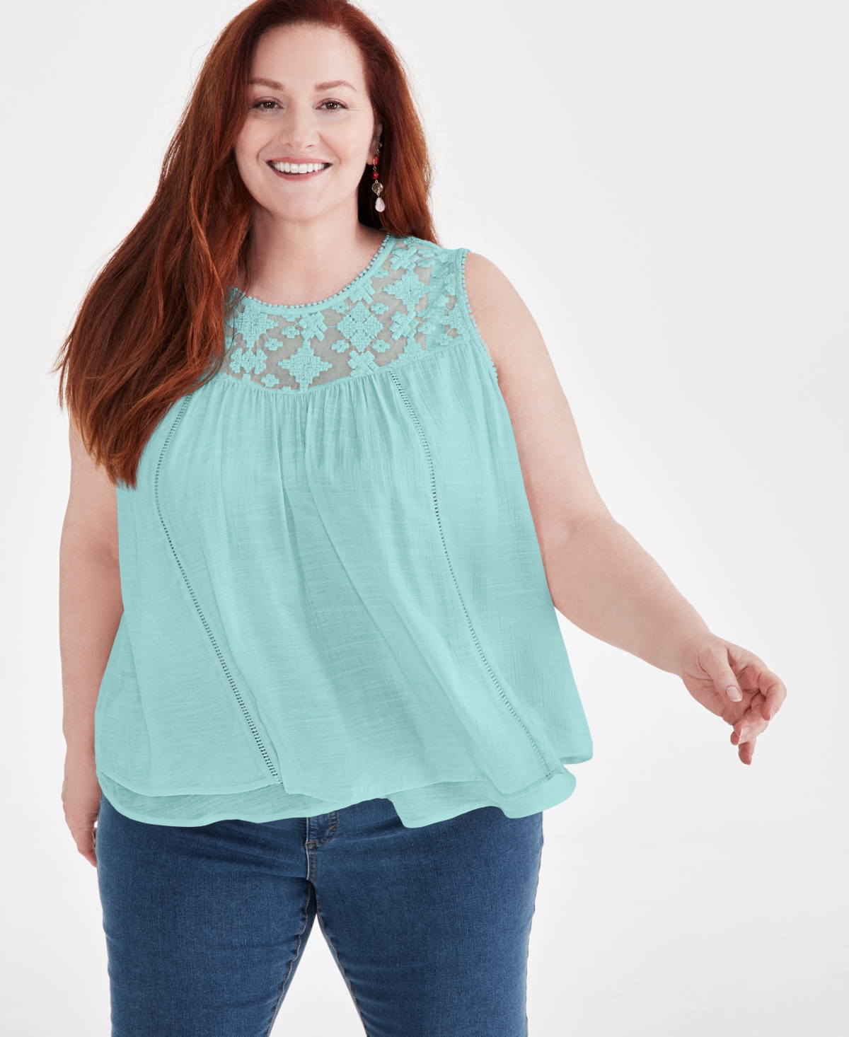 Style & Co Women's Sleeveless Embroidered Lace Top, Created for Macy's