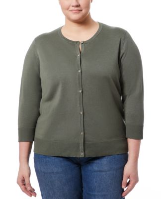 Melissa Paige Plus Size Novelty-Button 3/4-Sleeve Cardigan Sweater