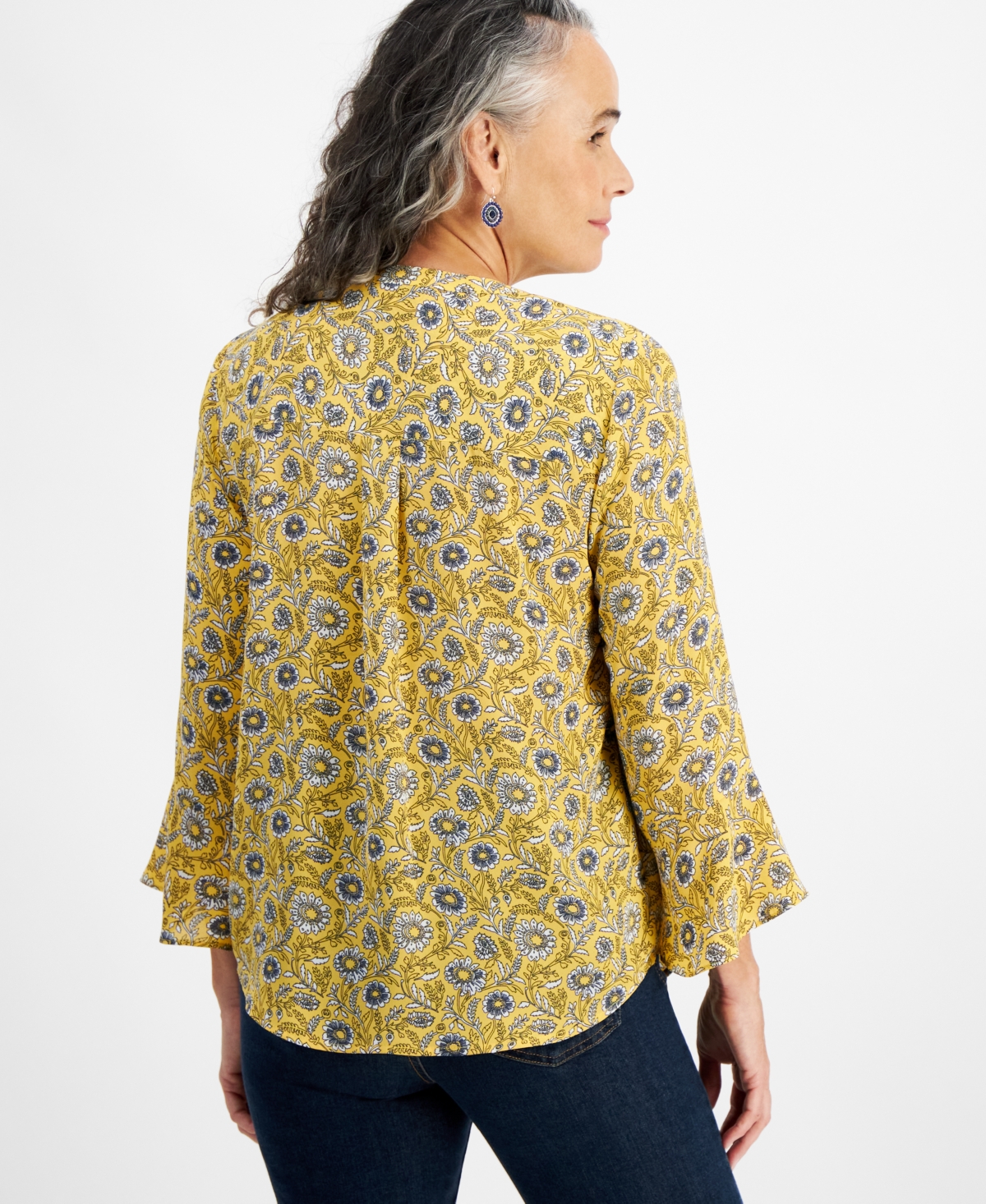 Style & Co Petite V-Neck Pleated Floral-Print Top, Created for Macy's