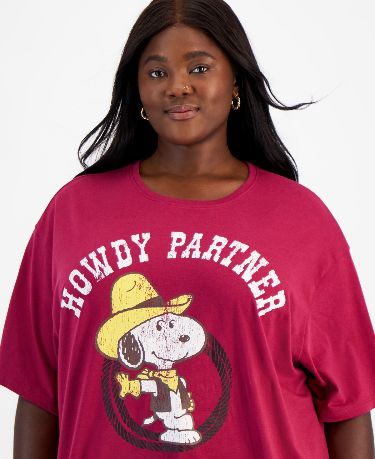 Grayson Threads, The Label Trendy Plus Size Howdy Snoopy Short-Sleeve T-Shirt