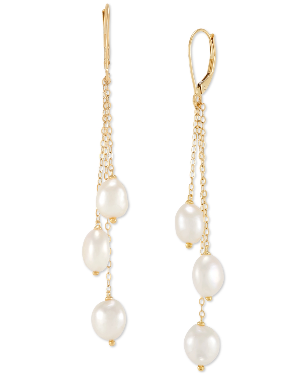 Cultured Freshwater Baroque Pearl (6-7mm) Strand Drop Earrings in 10k Gold - Gold