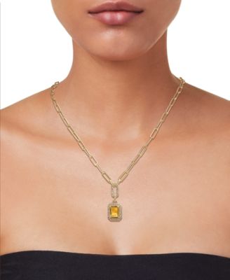 Citrine (2-1/5 ct. t.w.) & White Topaz (5/8 ct. t.w.) Framed Paperclip Link 18" Pendant Necklace in 14k Gold-Plated Sterling Silver (Also in Sky Blue Topaz, Onyx & Amethyst)