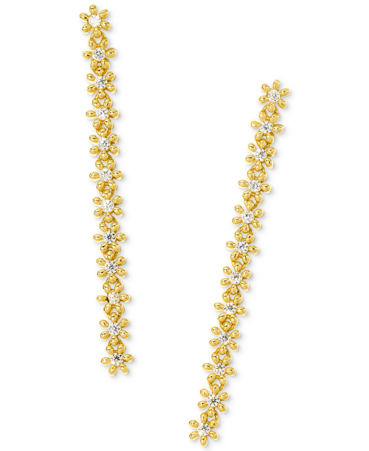 14k Gold-Plated Cubic Zirconia Daisy Chain Linear Drop Earrings - Gold White