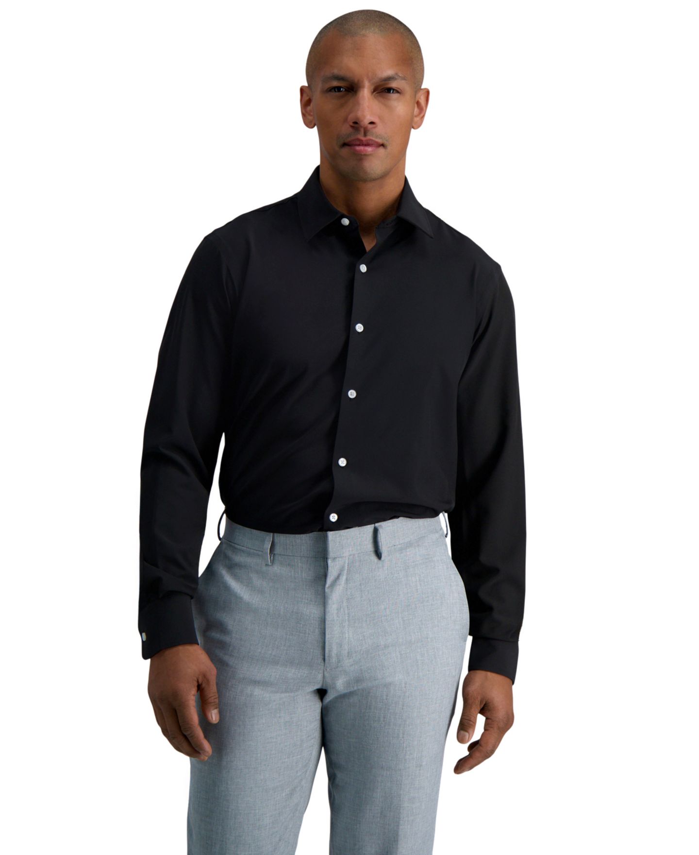 Мужская рубашка Haggar Smart Wash® Slim Fit Dress Shirt, цвет: Чёрный однотонный — фото 1