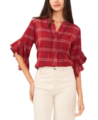Vince Camuto Women's Ruffled Pintuck Henley Top - Pull On Blouse With Casual Elegance - View #9