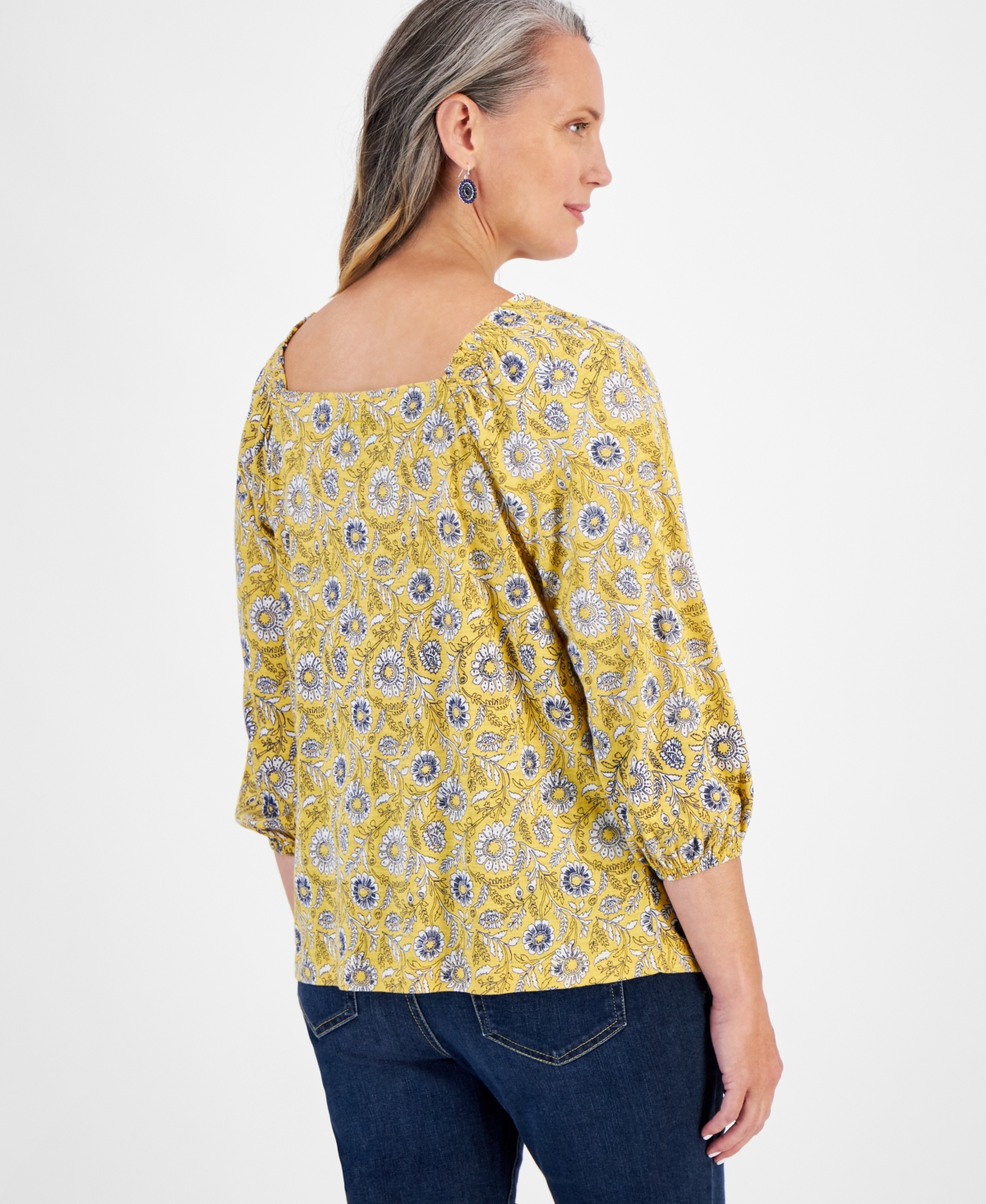 Style & Co Women's Printed Square-Neck On/Off-Shoulder Top, Created for Macy's