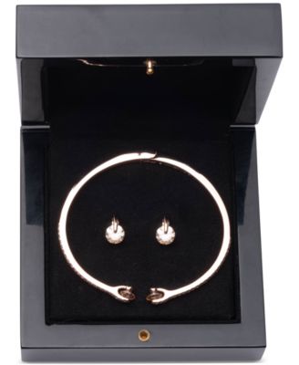 2-Pc. Color Floating Stone Crystal Cuff Bangle Bracelet and Matching Stud Earrings Set