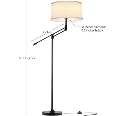 Ava 61" Height-Adjustable LED Black Floor Lamp with Classic Fabric Drum Shade