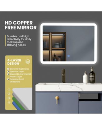 LED Wall-mounted Bathroom Rounded Arc Corner Mirror with Touch