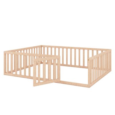 Queen Size Wood Floor Bed Frame With Fence And Door