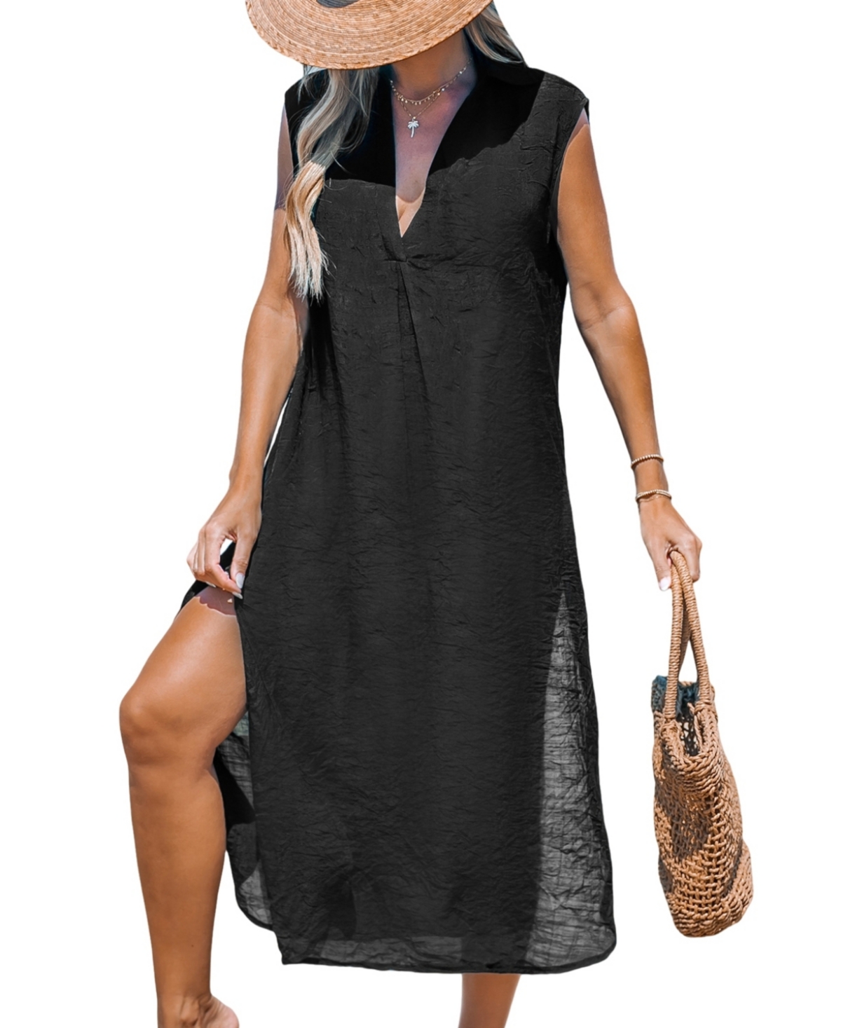 Cupshe Women'sCover-Up Midi Beach Dress - Black