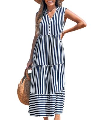 CUPSHE Women's Striped Tiered Ruffled Maxi Beach Dress - Macy's