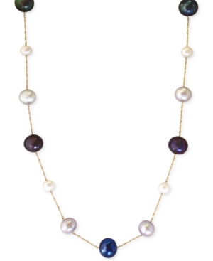 image of Effy Multi-Color Cultured Freshwater Pearl Station Necklace in 14k Gold (6mm)