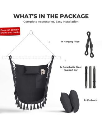 Hanging Rope Swing Chair with Soft Pillow and Cushions
