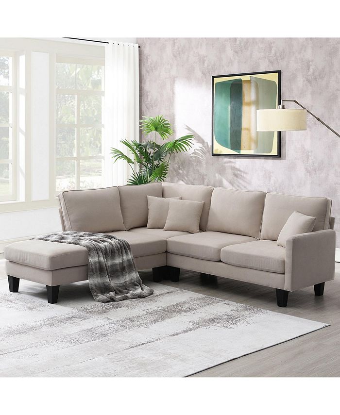 Mondawe 90x88" Terrycloth Modern Sectional Sofa,5Seat Practical Couch