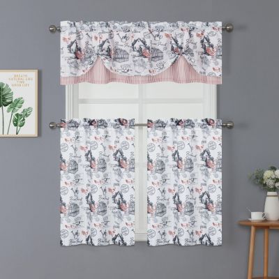 Rooster Toile Complete 3 Pc Cafe  Kitchen Curtain Tier And Valance Set