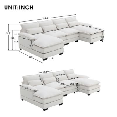 109.8x55.9" Modern U-shaped Sectional Sofa with Waist Pillows,6-seat Upholstered Symmetrical Sofa Furniture,Sleeper Sofa Couch with Chaise Lounge for Living Room,Apartment