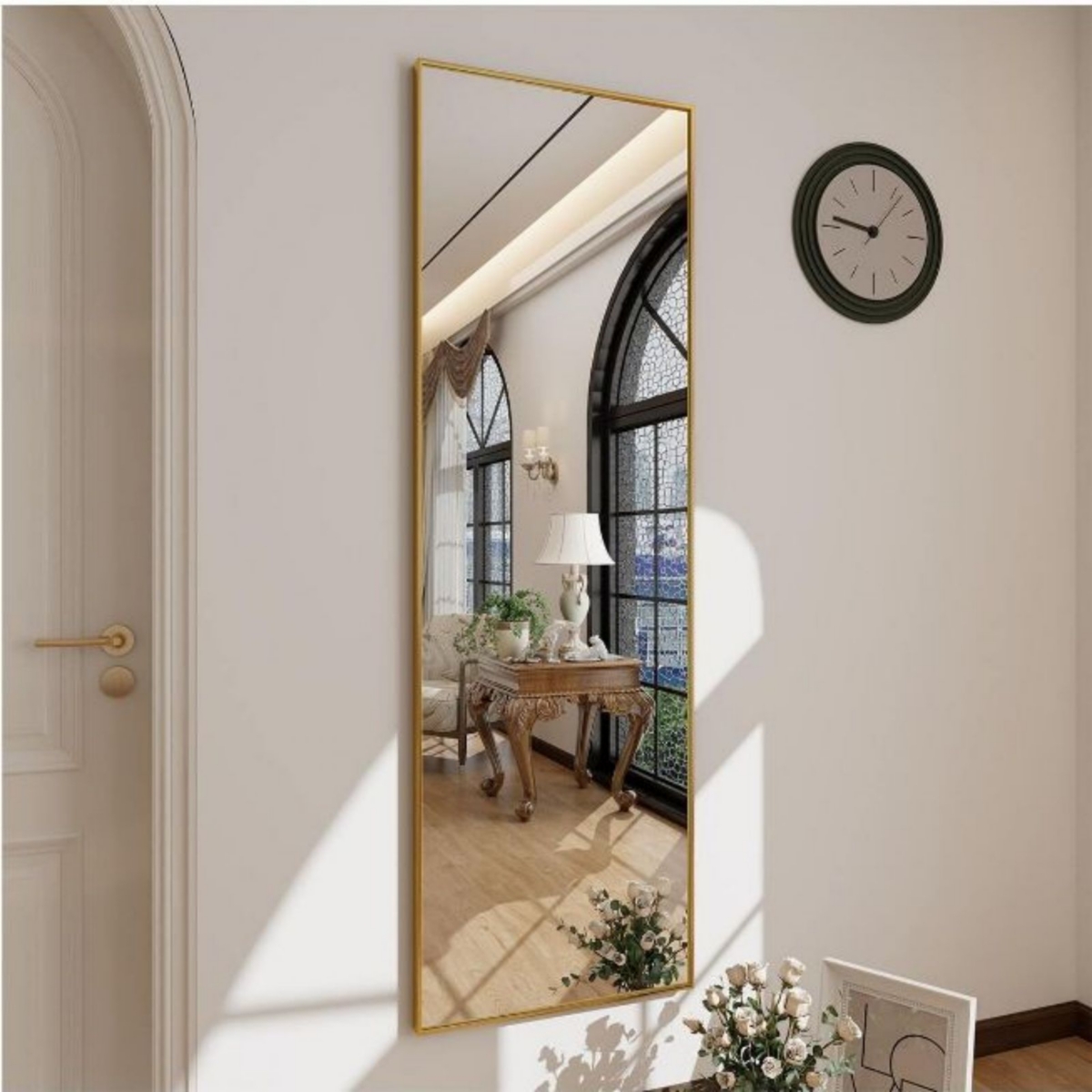 Rectangular Wall Mounted Mirror 14"x48" in Gold - Gold