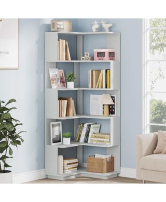 6-Tier Corner Bookshelf, 64.9 Inch Tall Bookcase with Anti-Drop Panel, Industrial Freestanding Corner Shelf Display Rack Storage Organizer