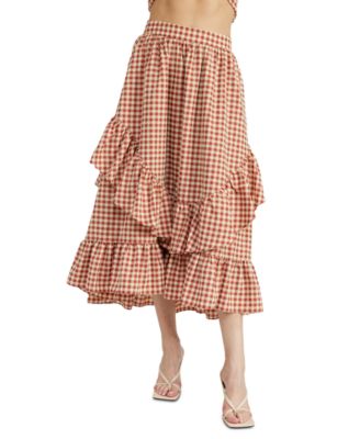 En Saison - Women's Juni Tiered-Ruffle Gingham Midi Skirt