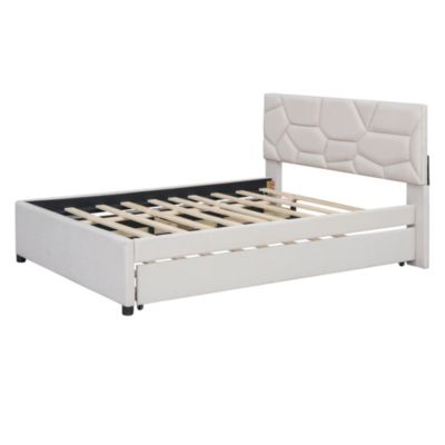 Streamdale Platform Bed with Brick Headboard and Twin Trundle