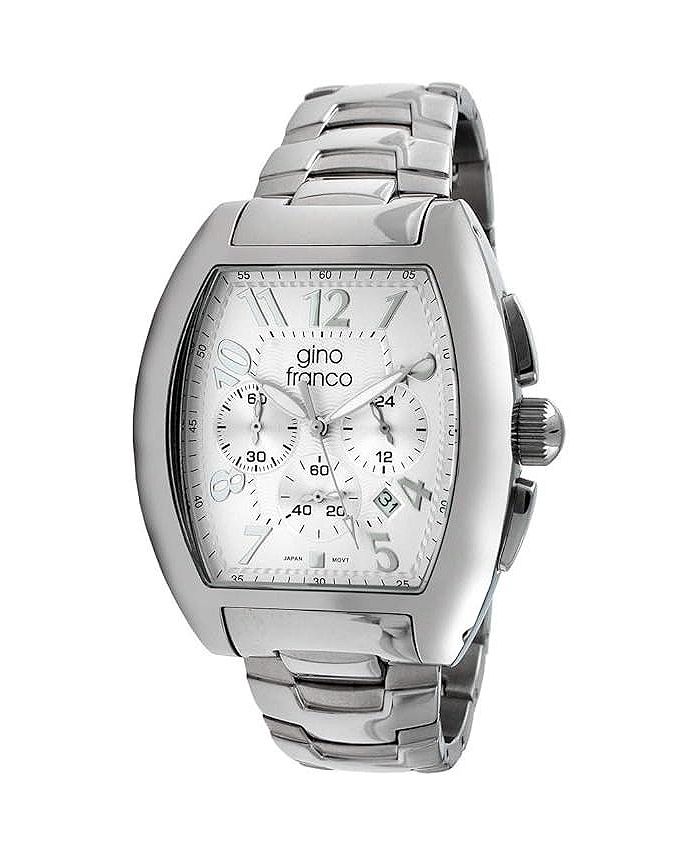 Gino Franco Men's Silver Dial Barrel Shaped Watch with Stainless Steel