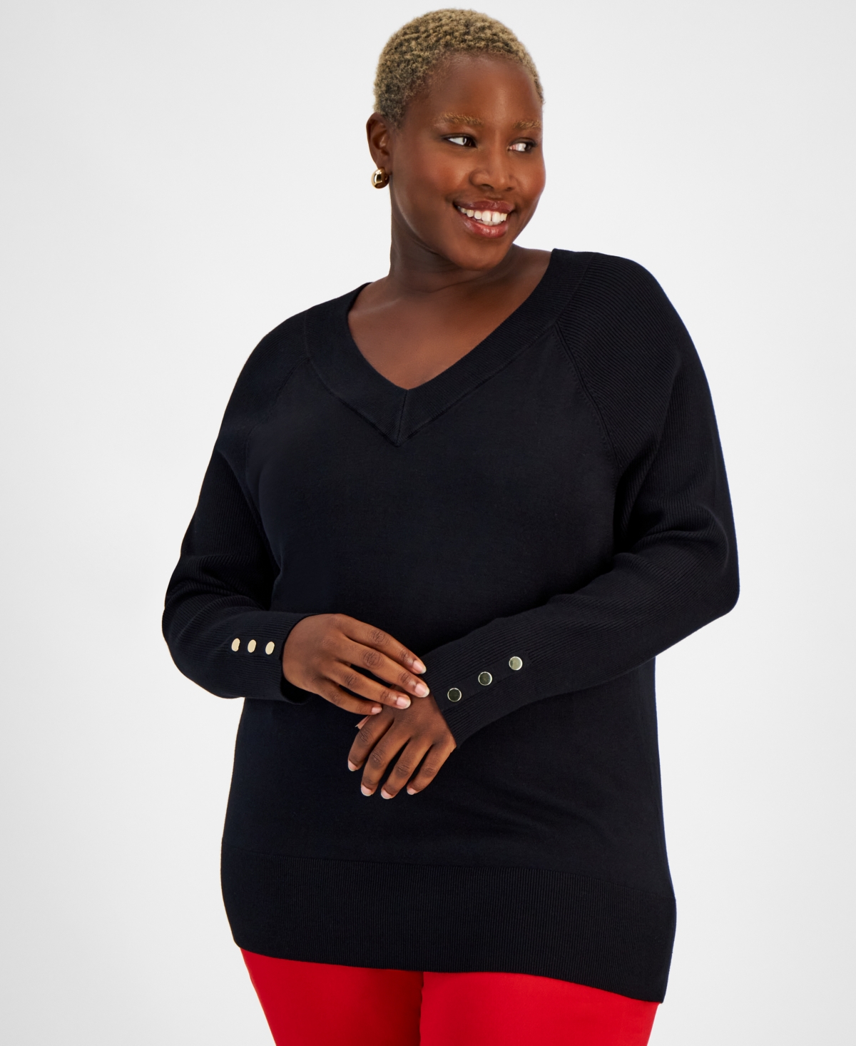 Plus size black v neck sweater shop