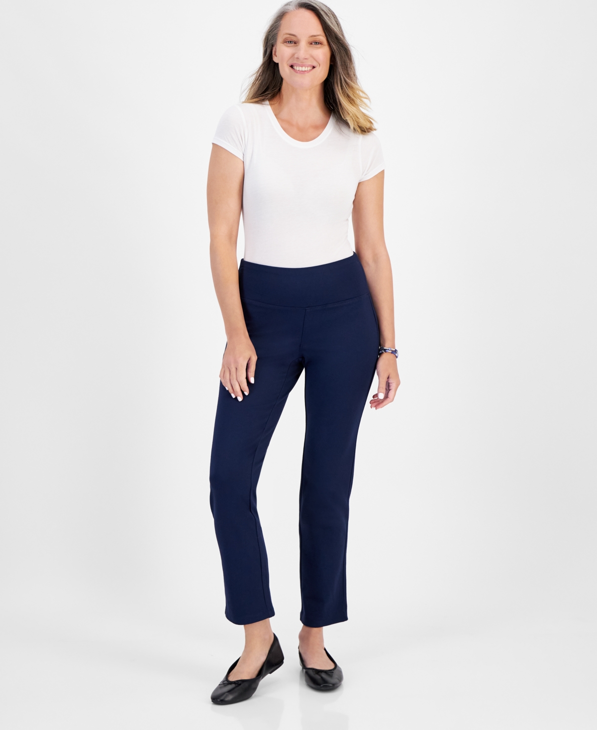 Women's Straight-Leg Ponte-Knit Pants, Created for Macy's - Industrial Blue