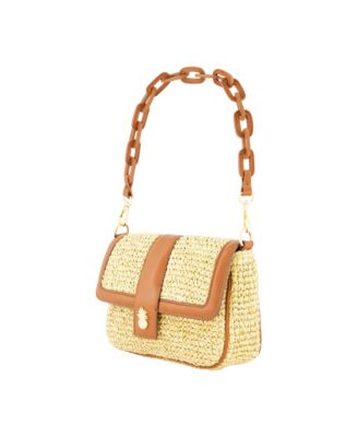 Raffia Flap Bag with Double Leather Strap