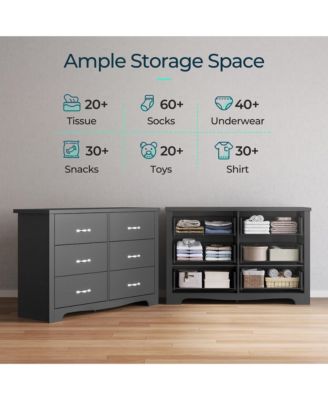 6 Drawer Dresser Black Wood Dresser with Deep Drawers Double Dresser for Bedroom