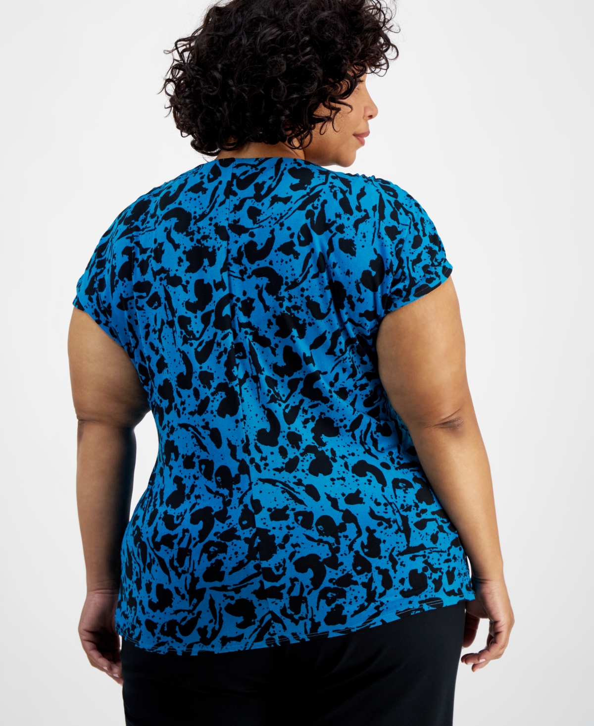 I.n.c. International Concepts Plus Size Printed Gathered Top, Created for Macy's