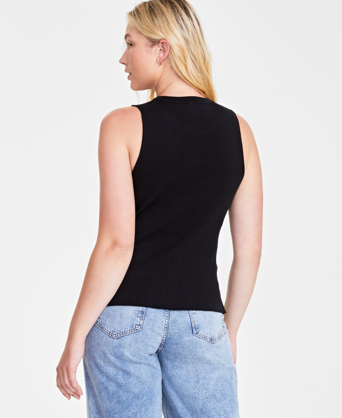 On 34th Women's Ribbed Crewneck Sweater Tank, Created For Macy's In Deep Black