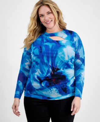 I.N.C. International Concepts - Plus Size Cutout Mesh Top
