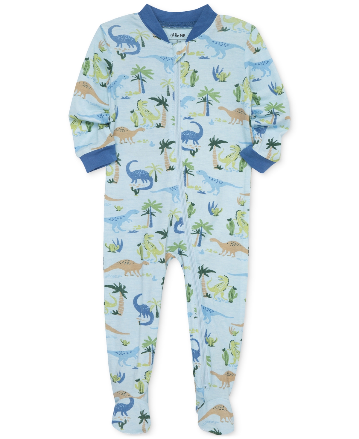 Little Me Baby Boys Dinosaur-Print Zip-Front Footed Pajamas