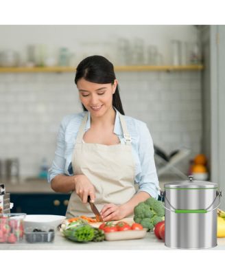 Stainless Steel Compost Bin 1.6 Gallon Includes AbsorbX Odor Filter System, Pest-Proof, Titanium Rust-Free Space-efficient Slim Oval Shape 6 Liter Kitchen Countertop Trash Can