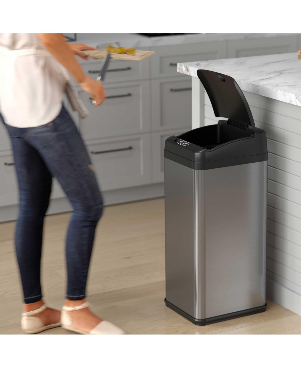 iTouchless Gallon Pet-Proof Sensor Trash Can with AbsorbX Odor Filter System,Ac Adapter 50 L / G Sensor With Pet Lock - Stainle