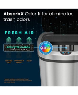 Stainless Steel Oval Sensor Trash Can with AbsorbX Odor Filter and AC Adapter, 13 Gallon Silver