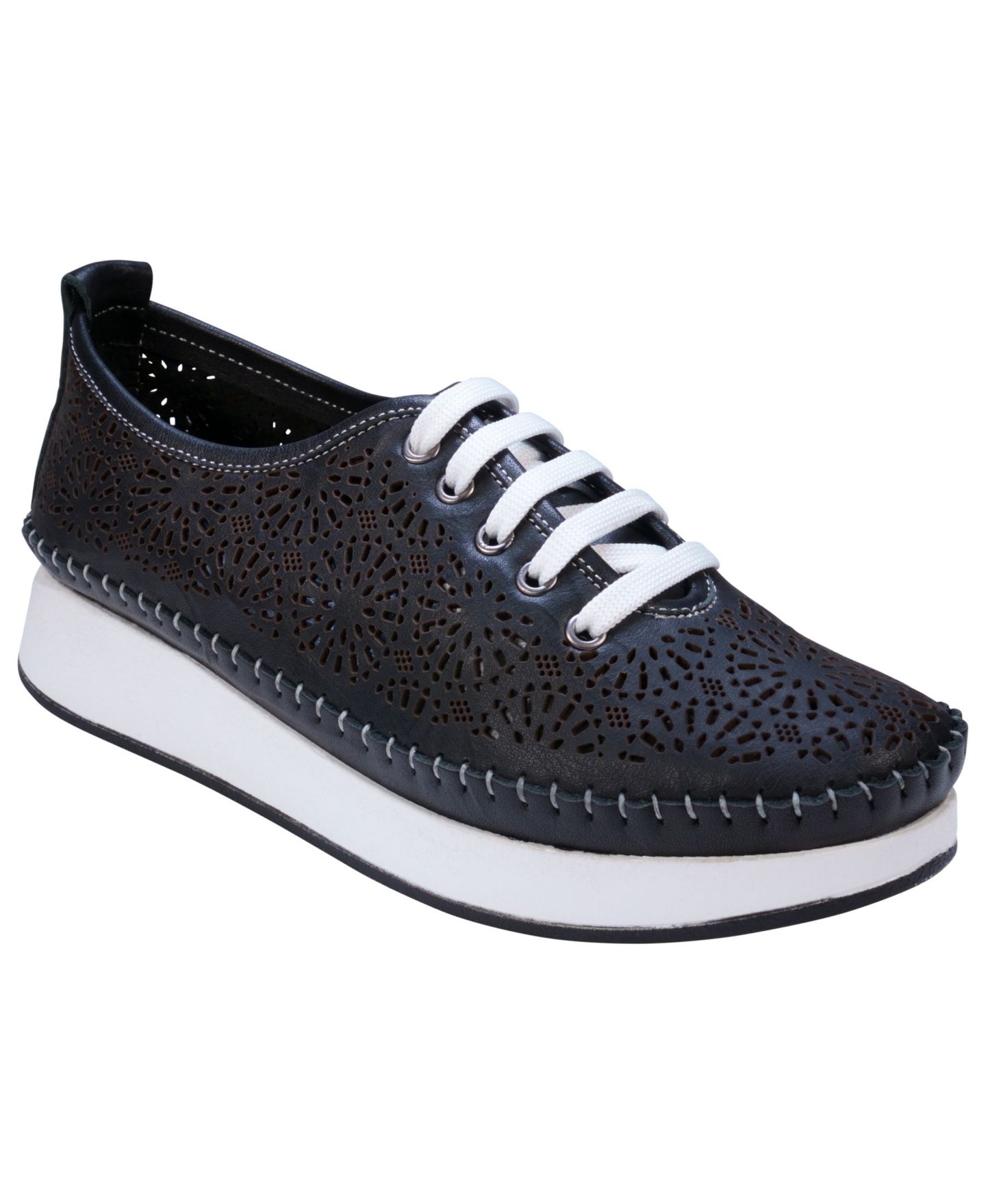 Женские кроссовки Cools 21 Sarto Perforated Leather Lace Up Platform, цвет: Чёрный — фото 1