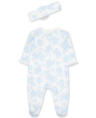 Baby Girls Cotton Blue Roses Footie & Headband Set