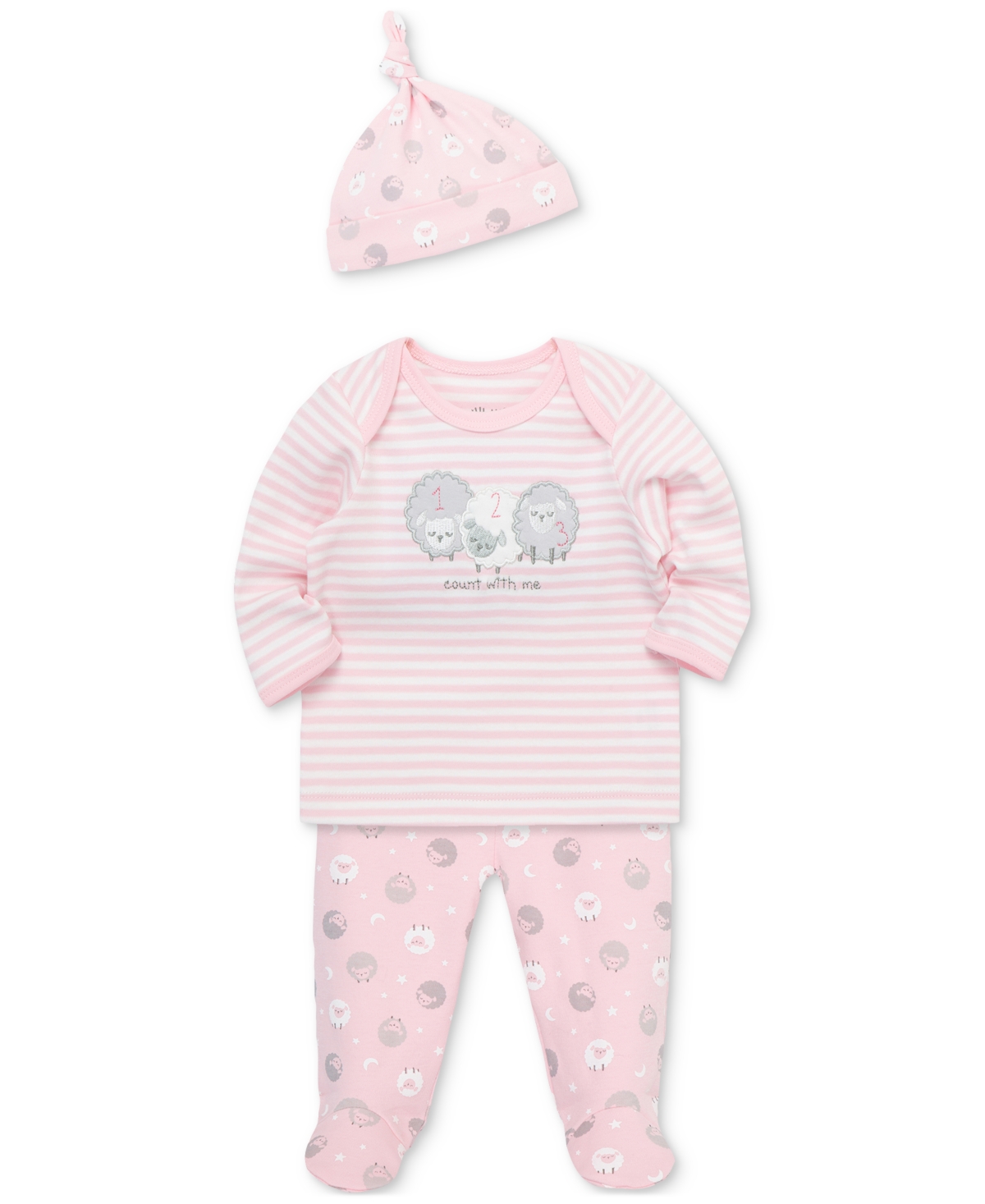 Little Me Baby Girls 3-Pc. Cute Sheep Top, Footed Pants & Hat Set