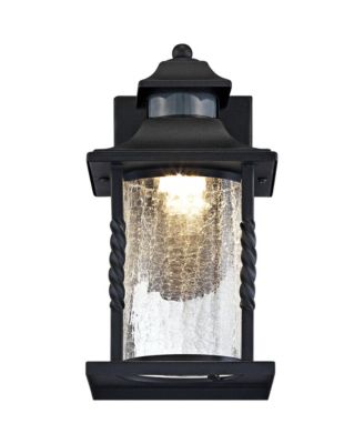 Westray Mission Outdoor Wall Light Fixture Black LED Motion Sensor Dusk to Dawn 11 1/2" Clear Crackled Glass for Post Exterior House