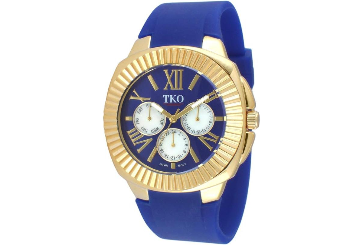 Women's Gold-Tone Blue Multi-Function Watch with Soft Silicone Rubber Band - Blue