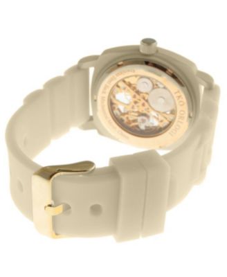 Women's Cream Mechanical Movement Skeleton Watch with Rubber Band