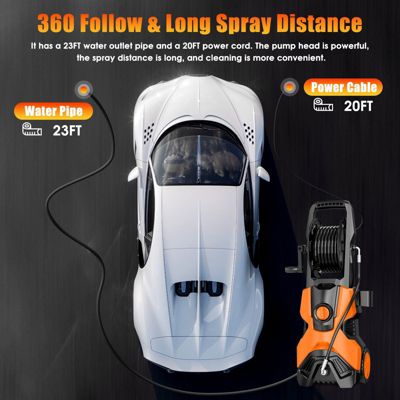 3000PSI Max 2.4 GPM Electric Pressure Washer with 4 Nozzles, Foam Cannon & Spray Gun