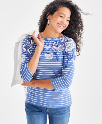 Style & Co - Women's Cotton Poppy Field Boat-Neck Top,