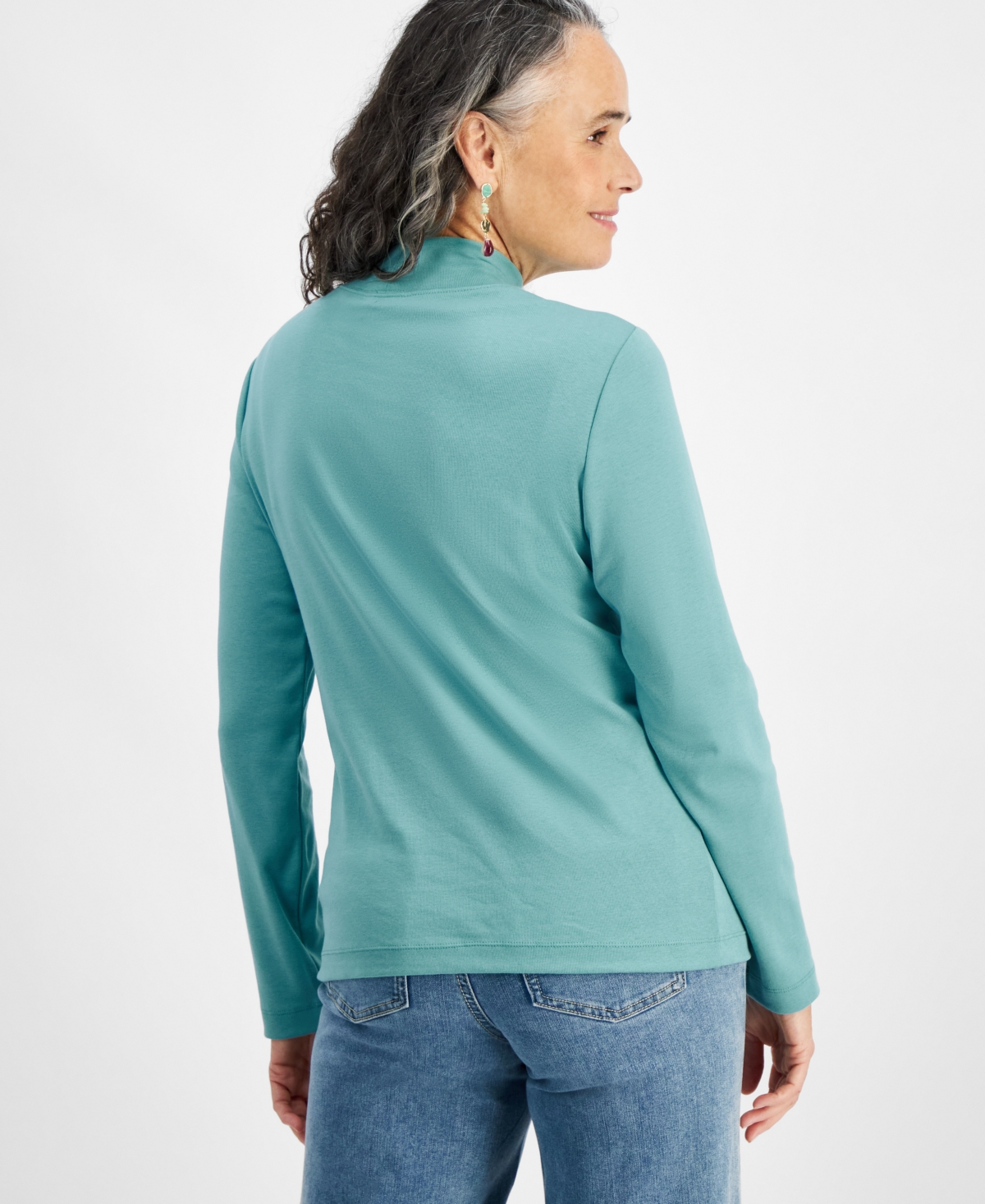 Style & Co Petite Mock-Neck Cotton Long-Sleeve T-Shirt, Created for Macy's